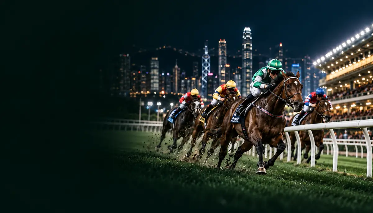 香港賽馬現場:賽駒在跑道上衝刺